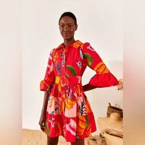 Farm Rio Red Mixed Fruits Ocean Mini Dress
